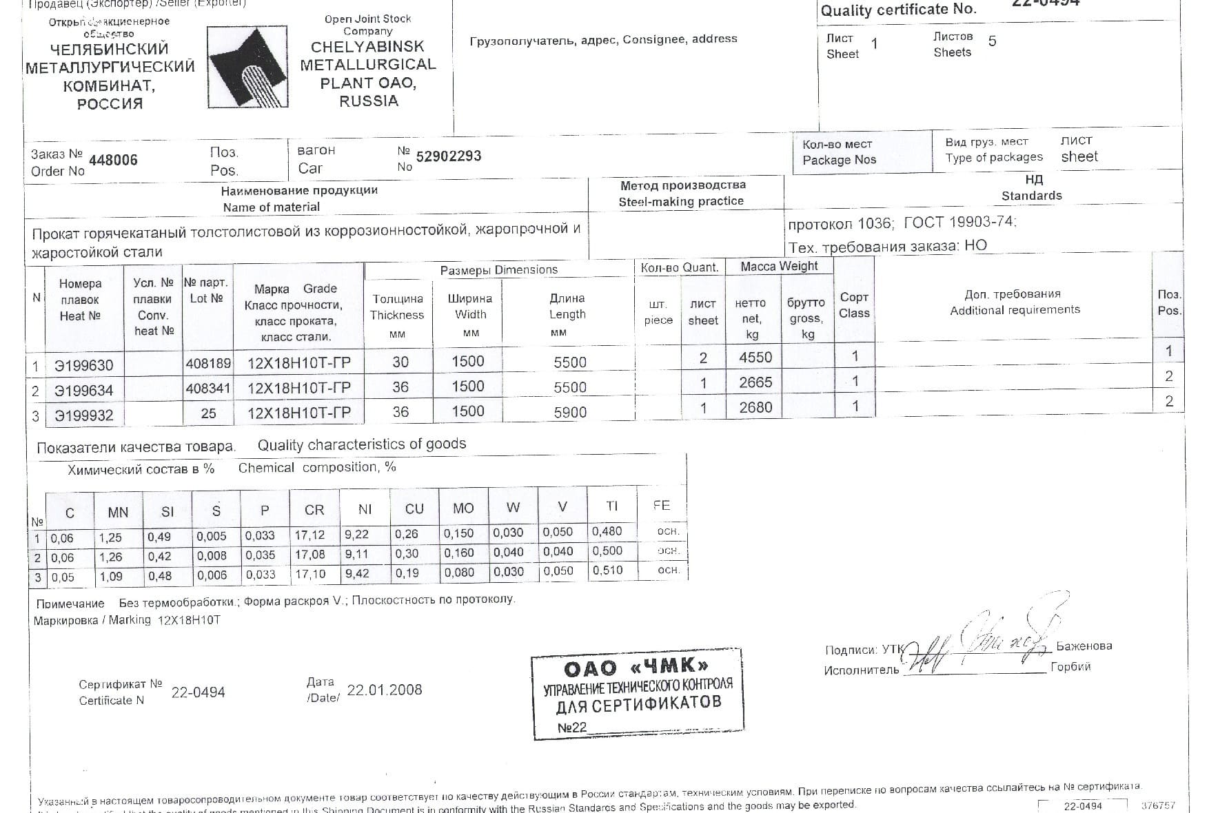 Сертификат на лист стальной нержавеющий 30х1500х5500 от 01-08
